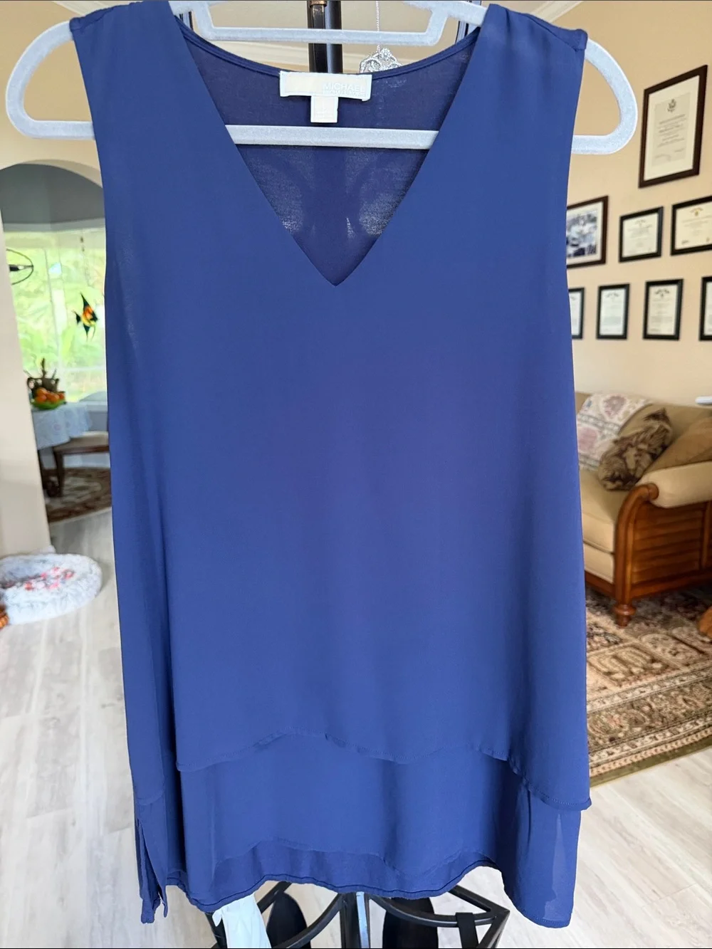 Michael Kors Royal Blue Layered V-Neck Chiffon Tank